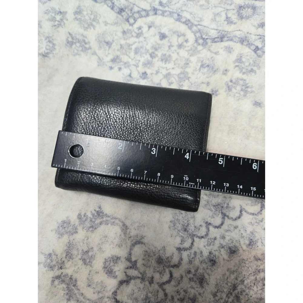 Vintage Fossil Genuine Pebbled Leather Black Bifold Wallet Zippered Coin Pouch